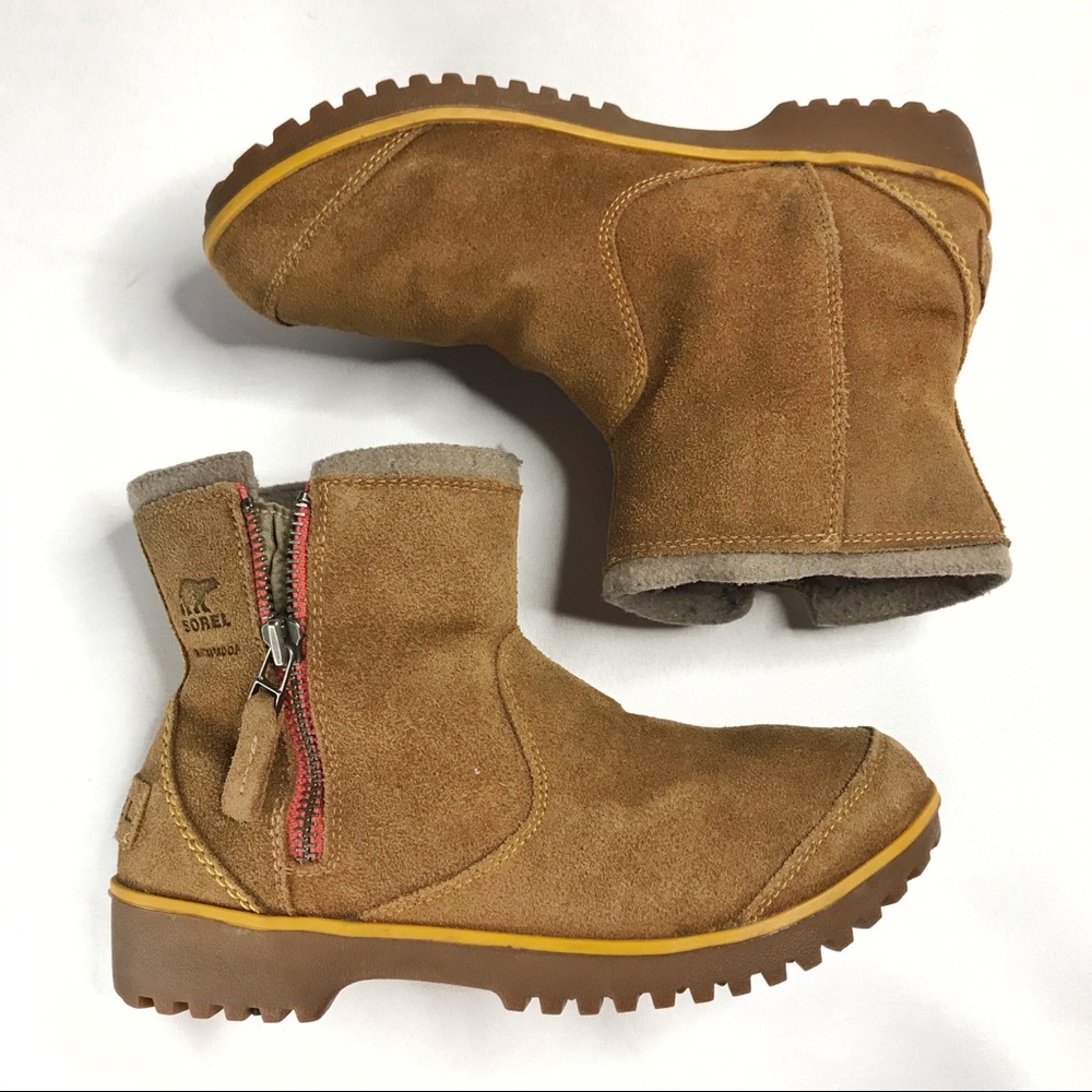 Sorel Meadow Tan Suede Short Ankle Zip Boots Size 8.6